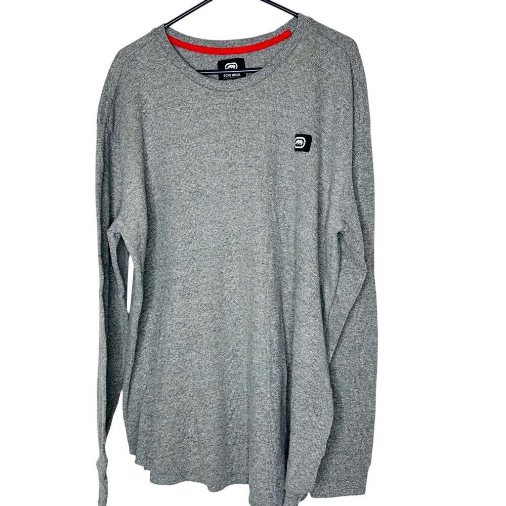Ecko Unltd Mens Gray Thermal Waffle Knit Long Sleeve Shirt 5XL Embroidered Rhino